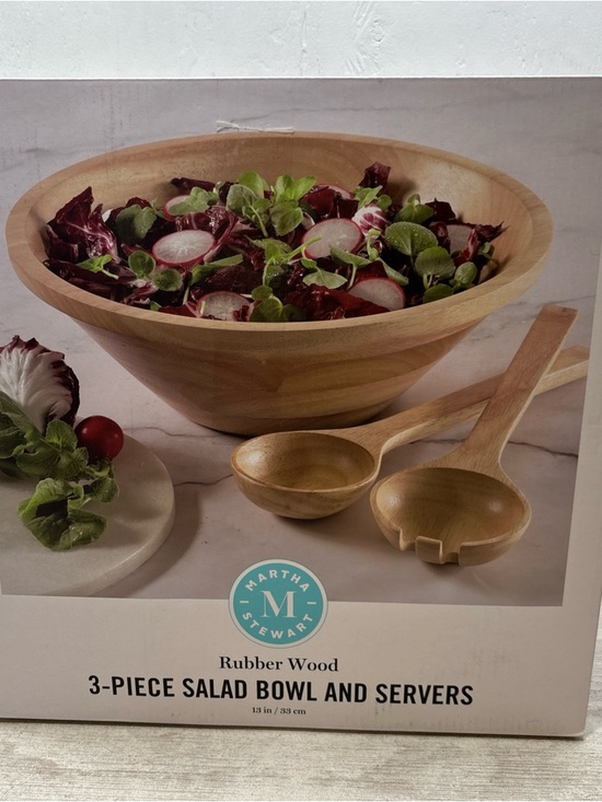 Martha Stewart Other - Martha Stewart Natural Wood 3-Piece Salad Bowl with Servers